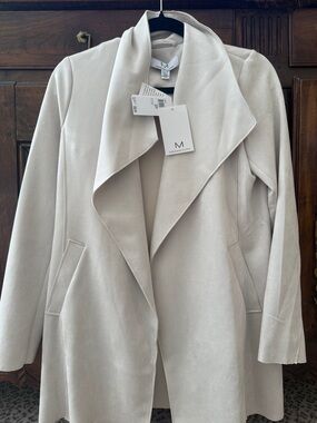 Magaschoni Light Cream Open-Front Draped Trench Coat